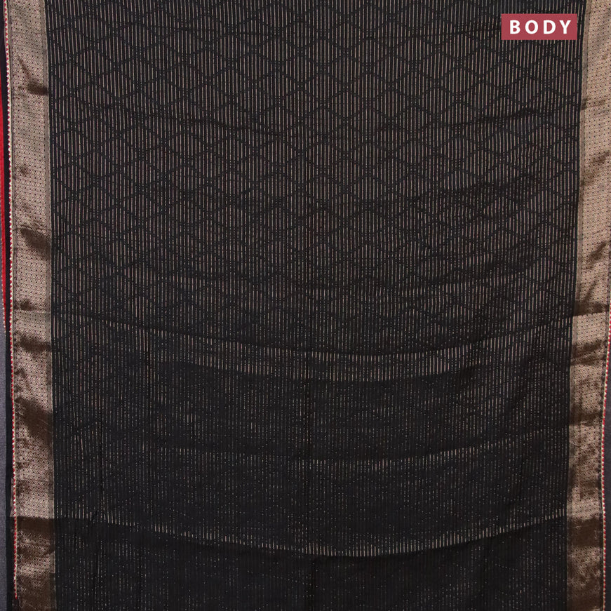 Semi chanderi saree black and red with allover zari weaves and zari woven & gotapatti lace work border