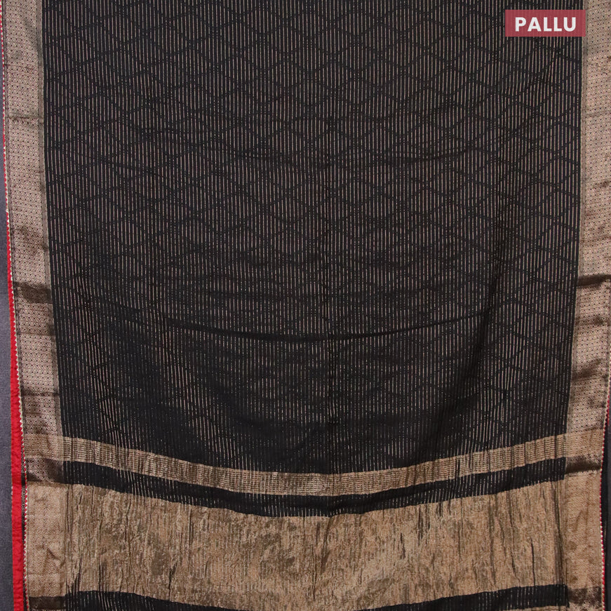 Semi chanderi saree black and red with allover zari weaves and zari woven & gotapatti lace work border