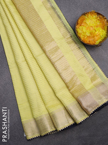 Semi chanderi saree lime yellow and dark blue with allover zari weaves and zari woven & gotapatti lace work border