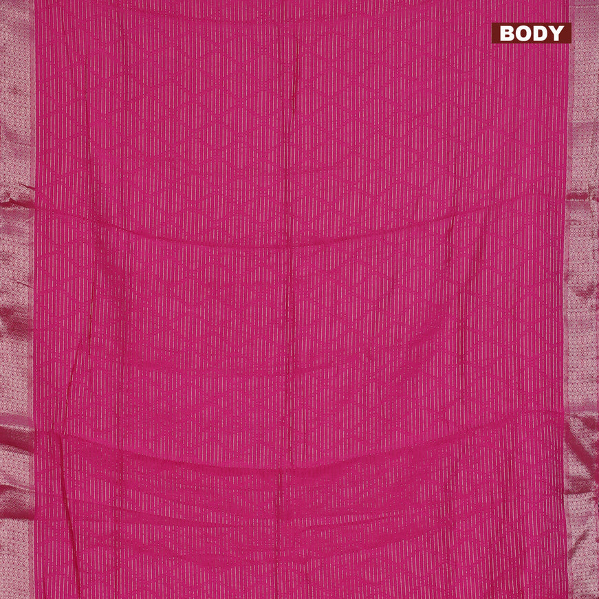 Semi chanderi saree pink and black with allover zari weaves and zari woven & gotapatti lace work border