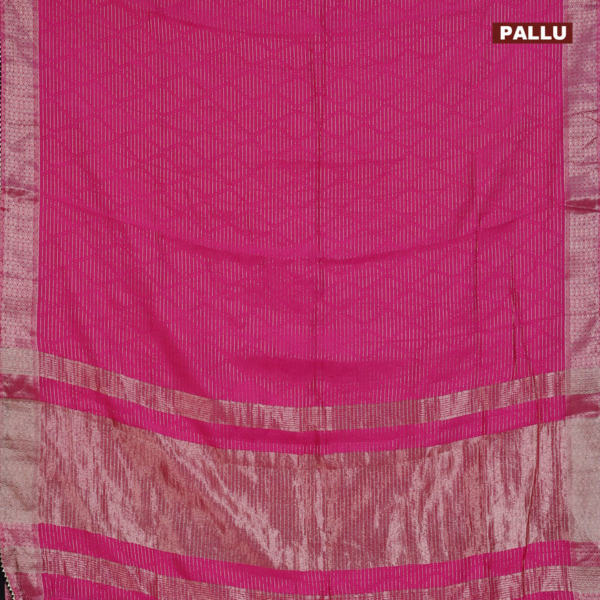 Semi chanderi saree pink and black with allover zari weaves and zari woven & gotapatti lace work border