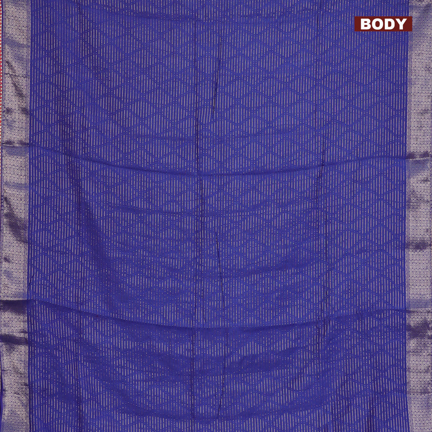 Semi chanderi saree blue and red with allover zari weaves and zari woven & gotapatti lace work border