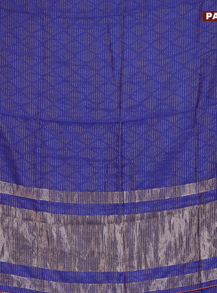 Semi chanderi saree blue and red with allover zari weaves and zari woven & gotapatti lace work border