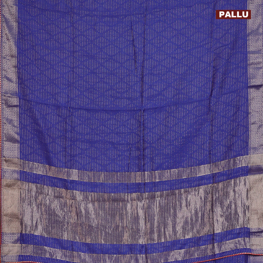 Semi chanderi saree blue and red with allover zari weaves and zari woven & gotapatti lace work border