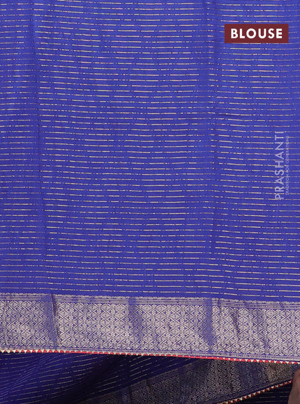 Semi chanderi saree blue and red with allover zari weaves and zari woven & gotapatti lace work border