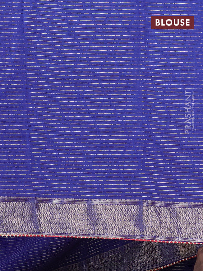 Semi chanderi saree blue and red with allover zari weaves and zari woven & gotapatti lace work border