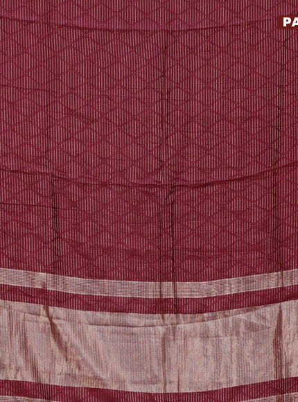 Semi chanderi saree maroon and green with allover zari weaves and zari woven & gotapatti lace work border