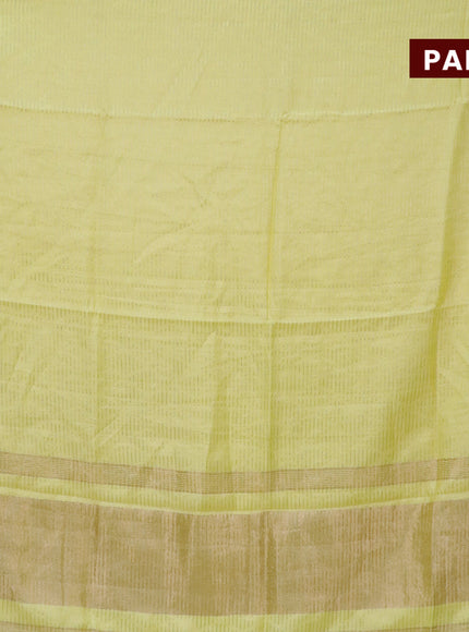 Semi chanderi saree lime yellow and dark blue with allover zari weaves and zari woven & gotapatti lace work border