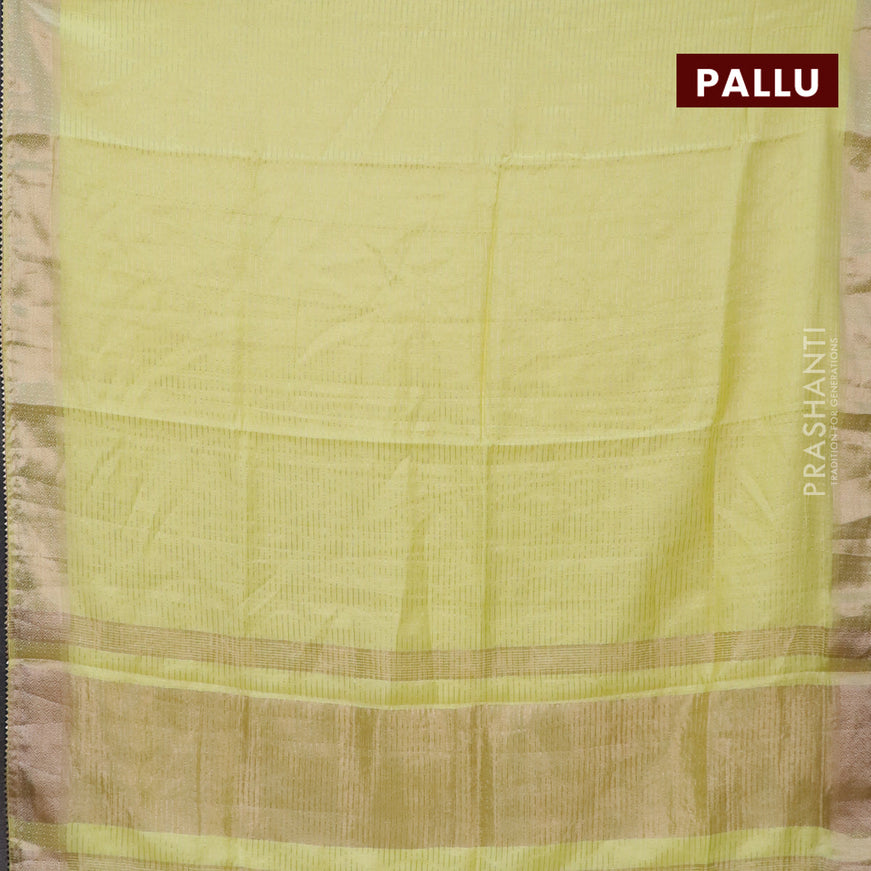 Semi chanderi saree lime yellow and dark blue with allover zari weaves and zari woven & gotapatti lace work border