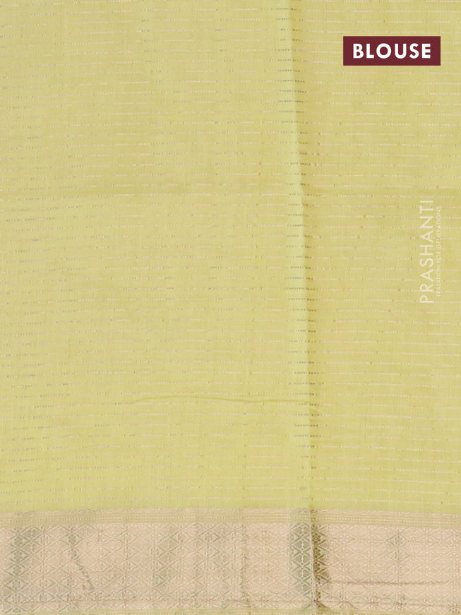 Semi chanderi saree lime yellow and dark blue with allover zari weaves and zari woven & gotapatti lace work border