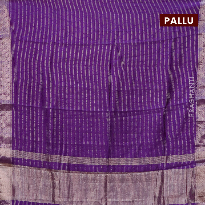 Semi chanderi saree violet and teal blue with allover zari weaves and zari woven & gotapatti lace work border