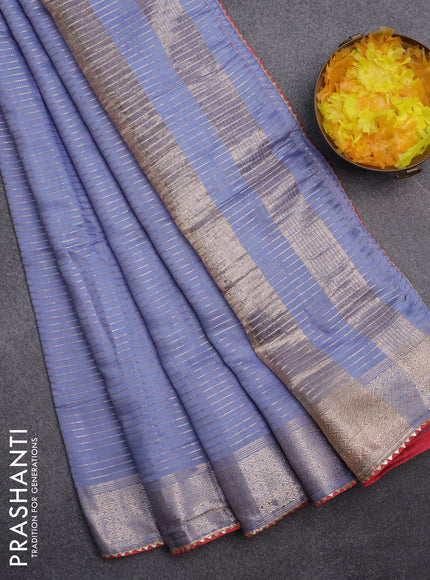 Semi chanderi saree bluish grey and red with allover zari weaves and zari woven & gotapatti lace work border