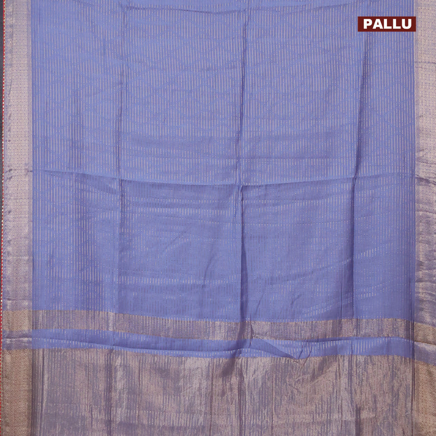 Semi chanderi saree bluish grey and red with allover zari weaves and zari woven & gotapatti lace work border