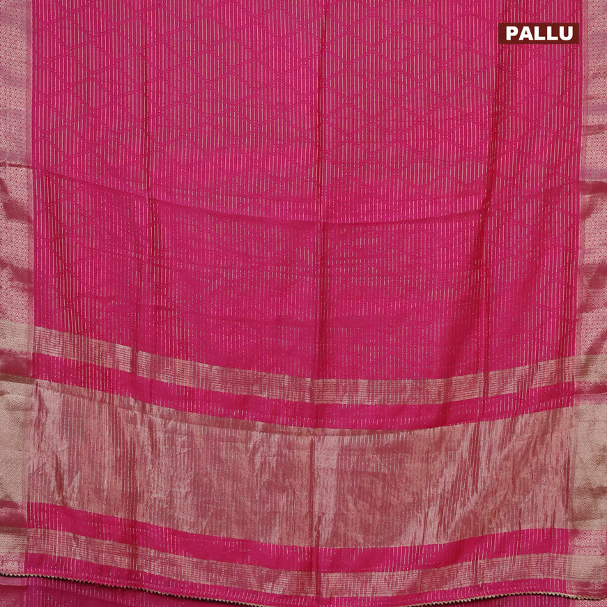 Semi chanderi saree pink and peacock blue with allover zari weaves and zari woven & gotapatti lace work border