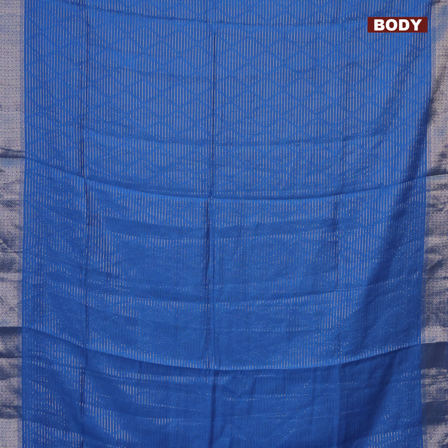 Semi chanderi saree cs blue and pink with allover zari weaves and zari woven & gotapatti lace work border