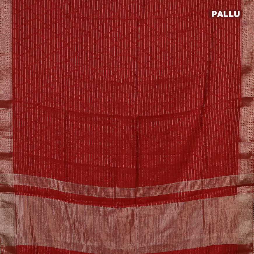 Semi chanderi saree red and black with allover zari weaves and zari woven & gotapatti lace work border