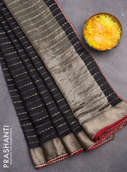 Semi chanderi saree black and maroon with allover zari weaves and zari woven & gotapatti lace work border