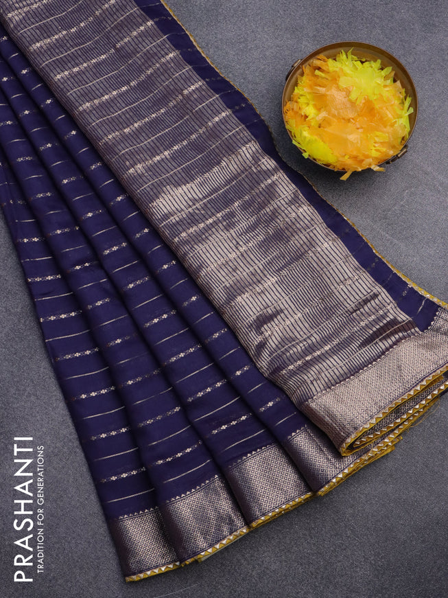 Semi chanderi saree dark blue and yellow with allover zari weaves and zari woven & gotapatti lace work border