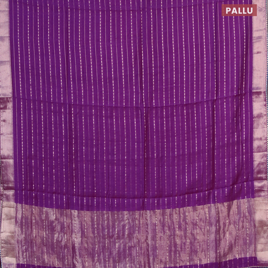 Semi chanderi saree purple and cs blue with allover zari weaves and zari woven & gotapatti lace work border