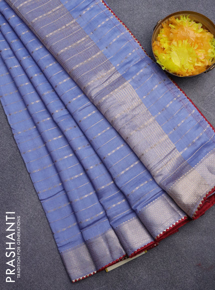 Semi chanderi saree pastel blue and maroon with allover zari weaves and zari woven & gotapatti lace work border