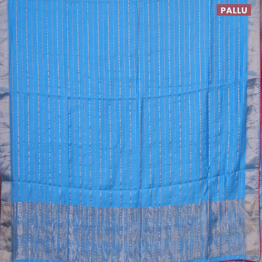 Semi chanderi saree light blue and pink with allover zari weaves and zari woven & gotapatti lace work border