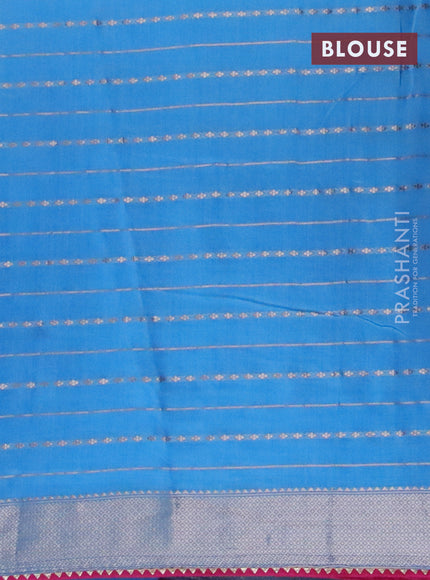 Semi chanderi saree light blue and pink with allover zari weaves and zari woven & gotapatti lace work border