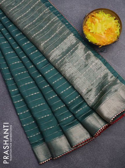 Semi chanderi saree green and red with allover zari weaves and zari woven & gotapatti lace work border