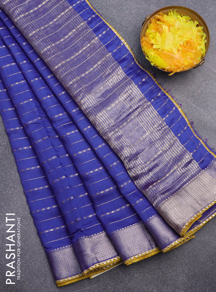 Semi chanderi saree blue and yellow with allover zari weaves and zari woven & gotapatti lace work border