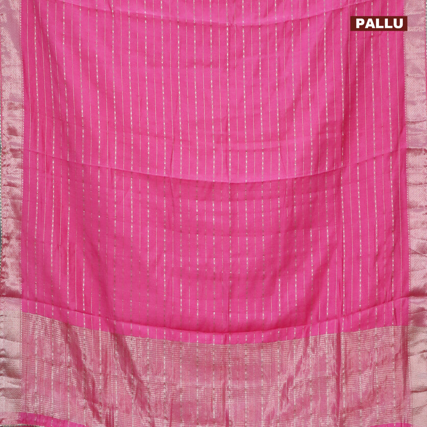 Semi chanderi saree pink and pastel green with allover zari weaves and zari woven & gotapatti lace work border