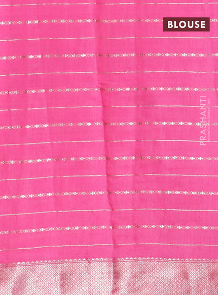 Semi chanderi saree pink and pastel green with allover zari weaves and zari woven & gotapatti lace work border