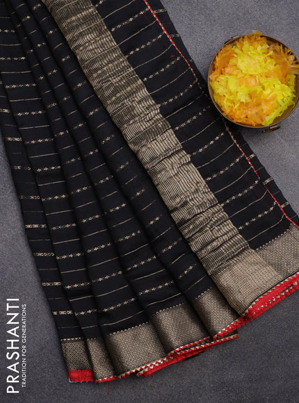 Semi chanderi saree black and red with allover zari weaves and zari woven & gotapatti lace work border