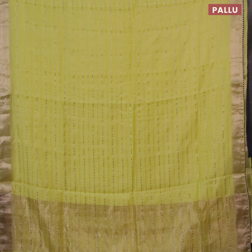 Semi chanderi saree lime yellow and blue with allover zari weaves and zari woven & gotapatti lace work border