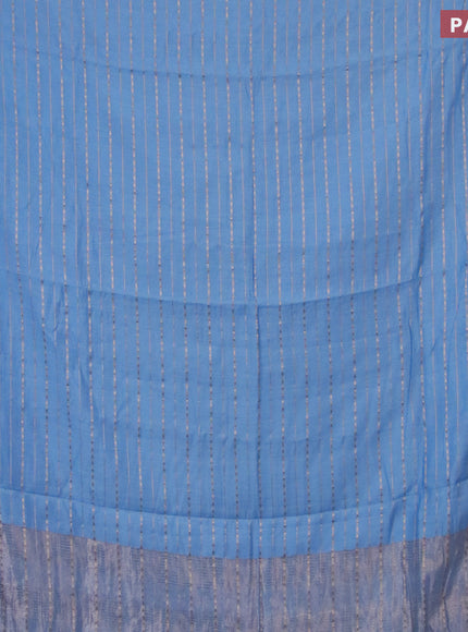 Semi chanderi saree light blue and blue with allover zari weaves and zari woven & gotapatti lace work border