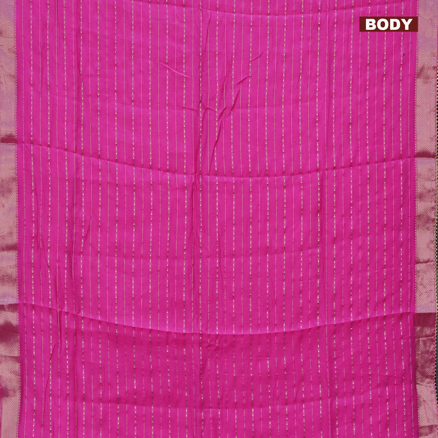 Semi chanderi saree pink and black with allover zari weaves and zari woven & gotapatti lace work border