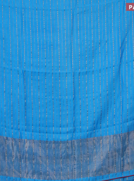 Semi chanderi saree light blue and pink with allover zari weaves and zari woven & gotapatti lace work border