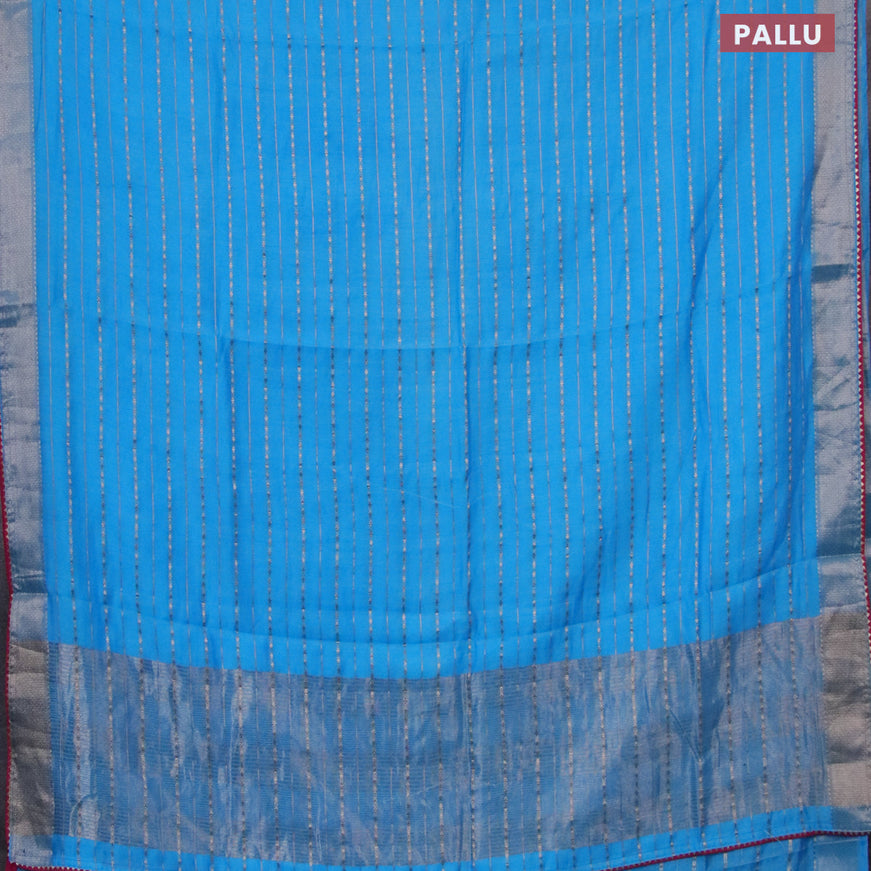 Semi chanderi saree light blue and pink with allover zari weaves and zari woven & gotapatti lace work border