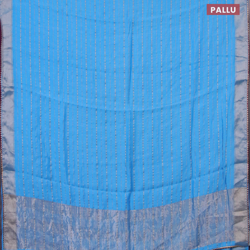 Semi chanderi saree light blue and purple with allover zari weaves and zari woven & gotapatti lace work border