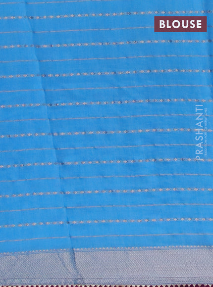 Semi chanderi saree light blue and purple with allover zari weaves and zari woven & gotapatti lace work border