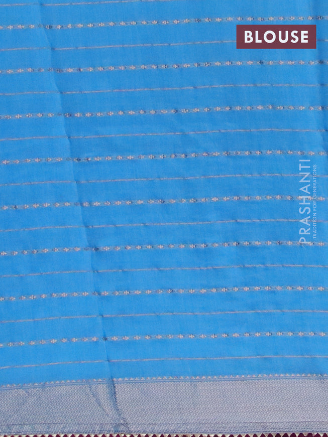 Semi chanderi saree light blue and purple with allover zari weaves and zari woven & gotapatti lace work border