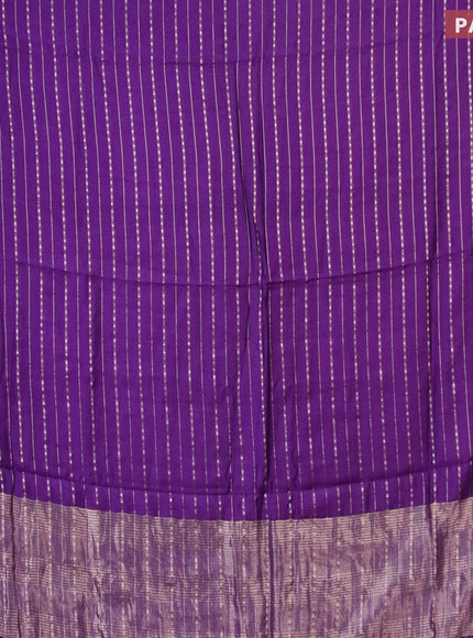 Semi chanderi saree violet and brown with allover zari weaves and zari woven & gotapatti lace work border