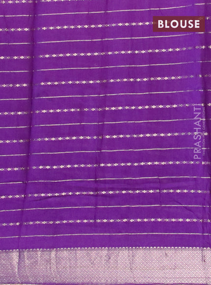 Semi chanderi saree violet and brown with allover zari weaves and zari woven & gotapatti lace work border