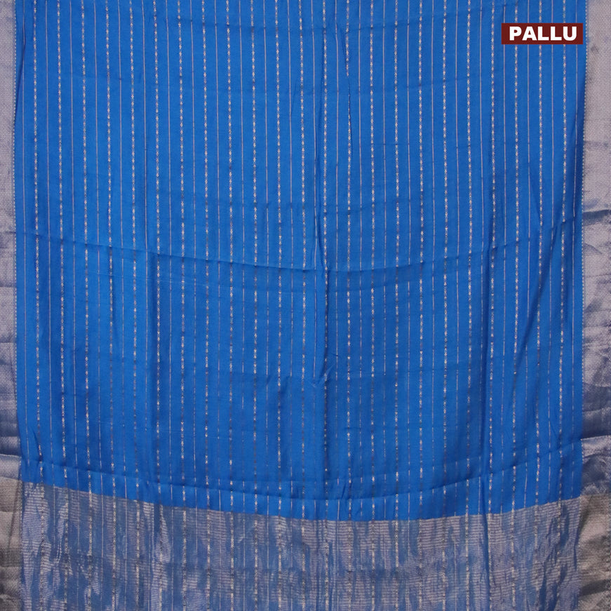 Semi chanderi saree cs blue and pink with allover zari weaves and zari woven & gotapatti lace work border