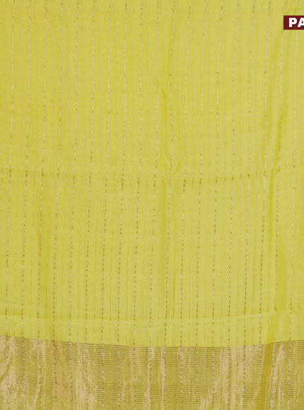 Semi chanderi saree lime yellow and blue with allover zari weaves and zari woven & gotapatti lace work border