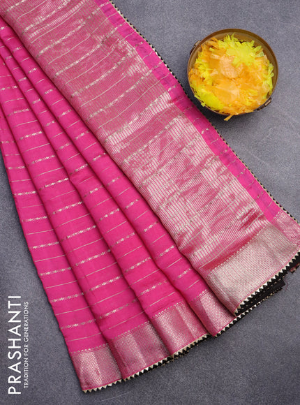 Semi chanderi saree pink and purple with allover zari weaves and zari woven & gotapatti lace work border