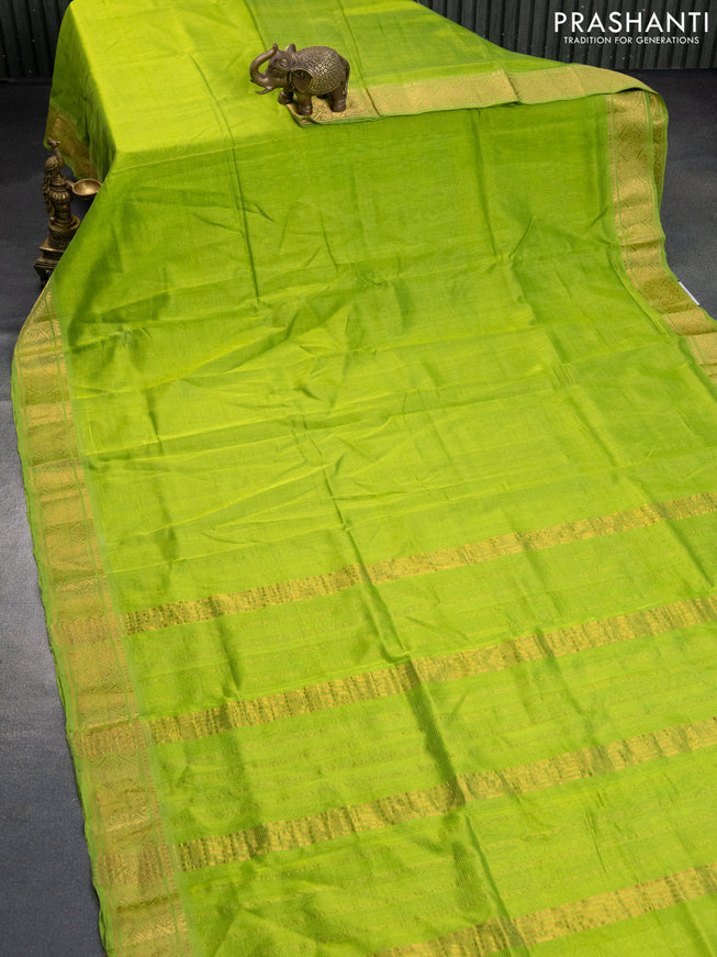 Mangalgiri silk cotton saree light green and maroon with plain body and zari woven border & hand painted kalamkari blouse