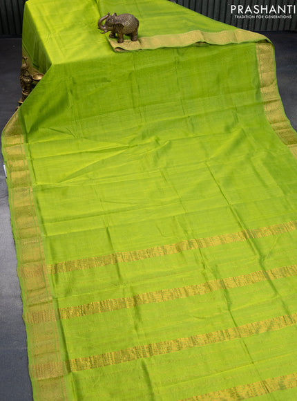 Mangalgiri silk cotton saree light green and blue with plain body and zari woven border & hand painted kalamkari blouse