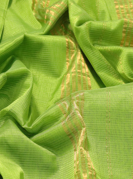 Mangalgiri silk cotton saree light green and blue with plain body and zari woven border & hand painted kalamkari blouse