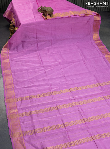 Mangalgiri silk cotton saree pink and elephant grey with plain body and annam zari woven border & hand painted kalamkari blouse