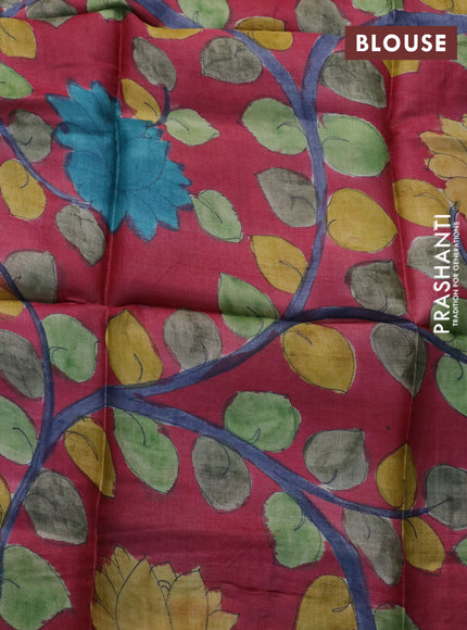 Mangalgiri silk cotton saree light green and pink with plain body and annam zari woven border & hand painted kalamkari blouse