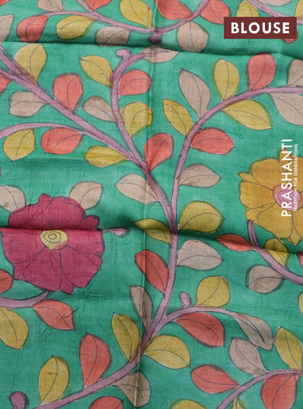 Mangalgiri silk cotton saree yellow and green with plain body and annam zari woven border & hand painted kalamkari blouse